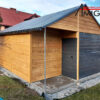 Garaż drewniany 5x6 m - ściany deska płaska "Dąb" + dodatkowe zadaszenie 2,5x1m - brama uchylna grafit - obrazek 2